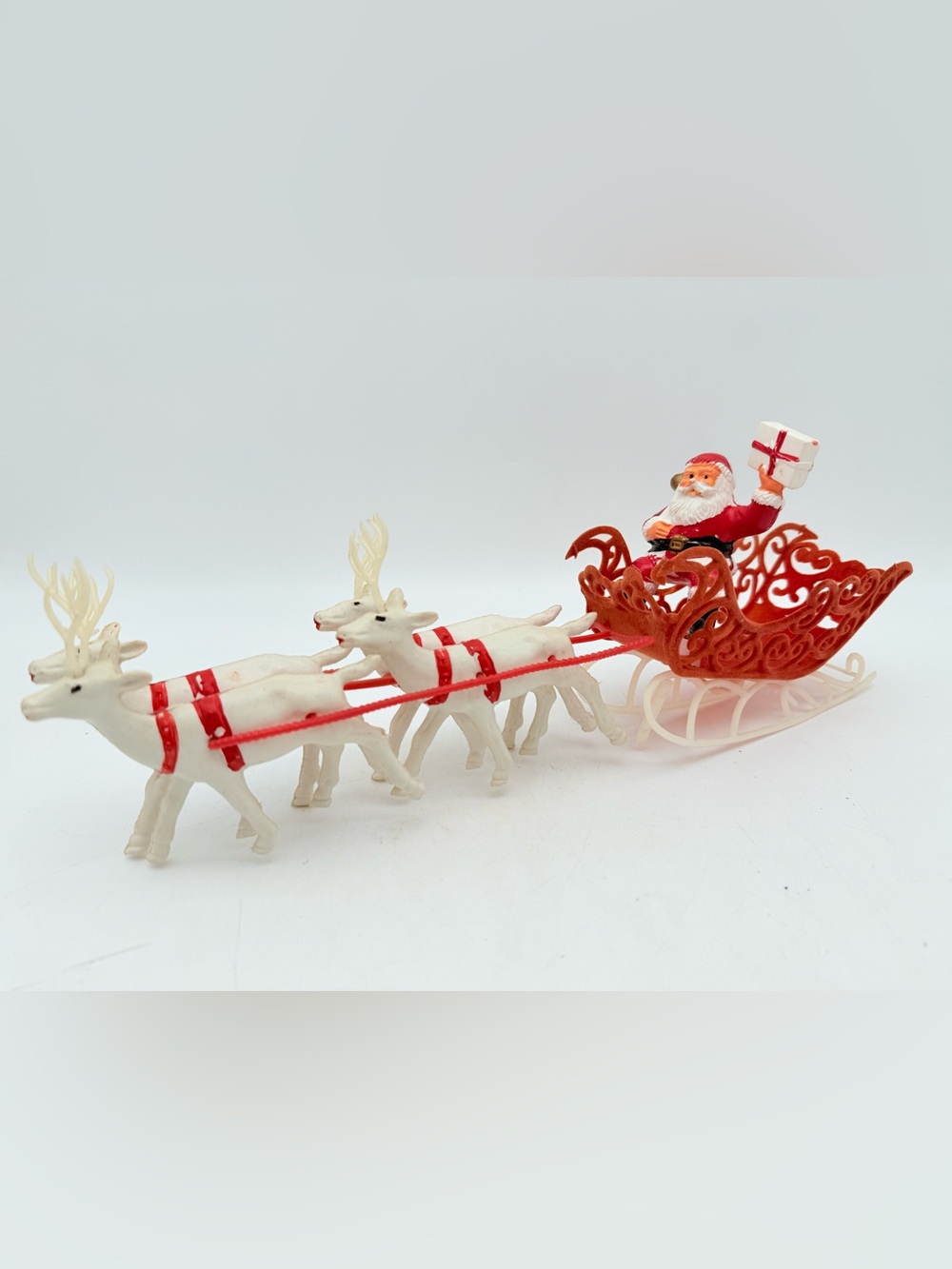 Santa Sleigh with White Reindeer Holiday Toy - Red and White